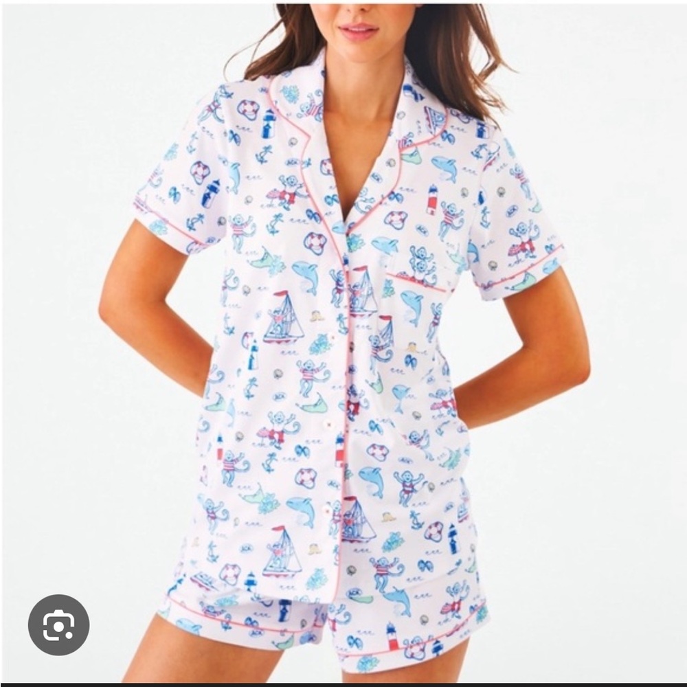 Roller Rabbit Nantucket Pop Up Pajama Set - White with Blue and Pink Accents